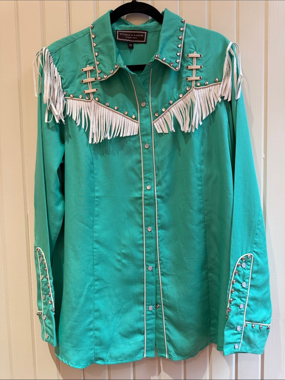 NWT Double D Ranch Turquoise Western Fringe Snap Shirt